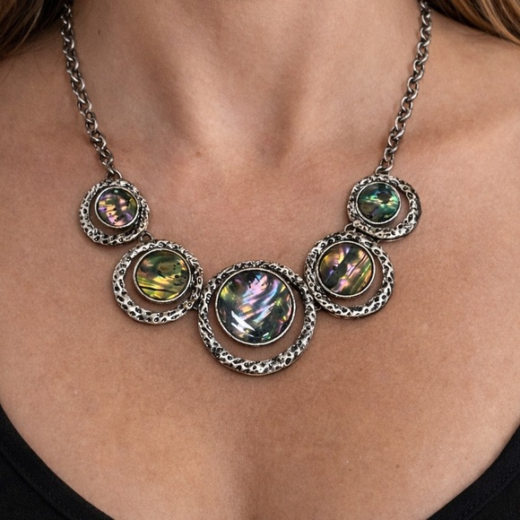 Source Unknown Jewelry - 🌸 oxidized silver tone statement necklace with abalone shell discs